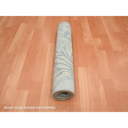 2'x4'3" White Bijar Garus Design Wool & Silk Hand Knotted Sample Mat Rug