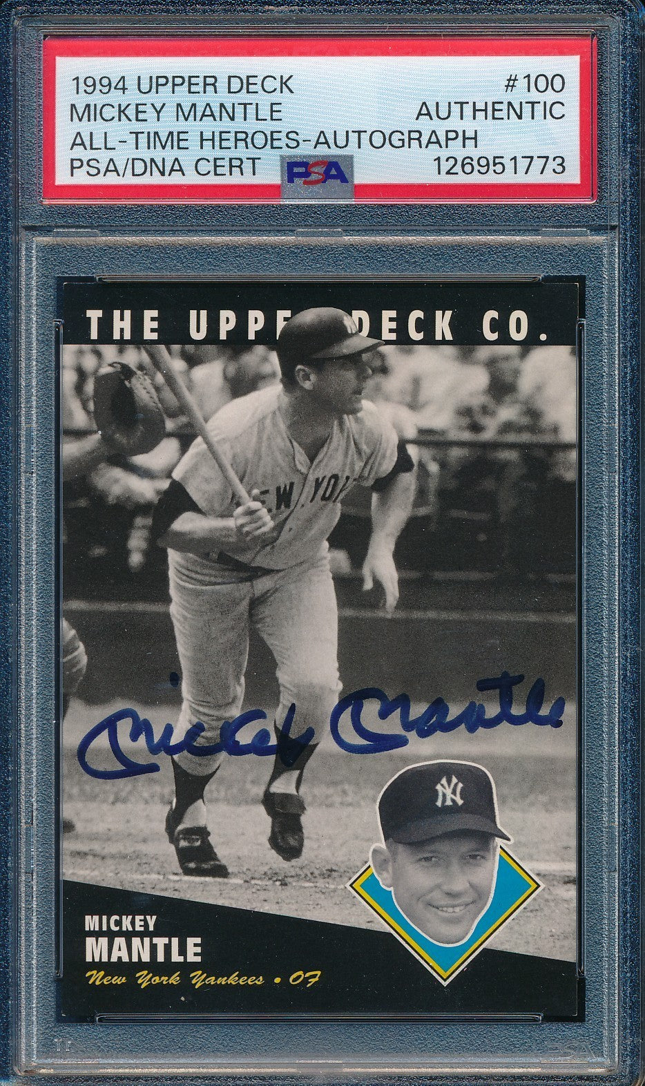 Mickey Mantle Hof Signed/Auto 1994 Upper Deck Card #100 Yankees Psa/Dna 200515
