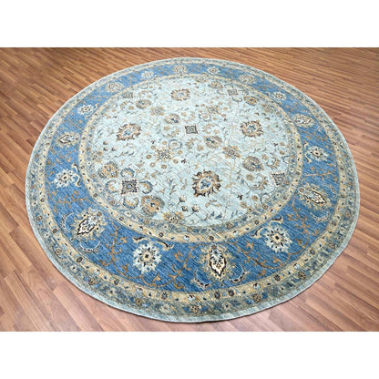 9'X9' Blue Agra Shah Abbas Flower Design Pure Wool Hand Knotted Round Rug