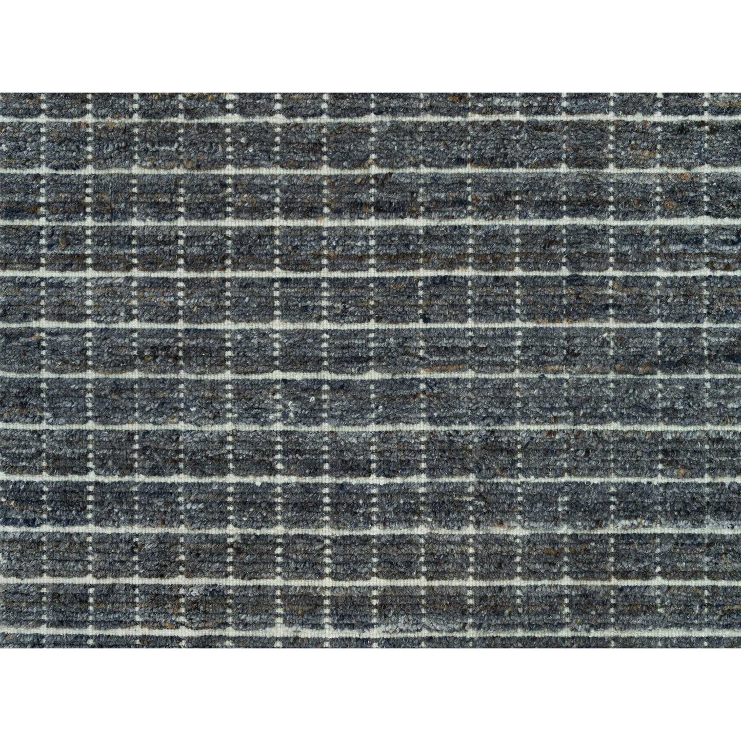 8'X9'10" Davy Gray Modern Wool Box Design Plain Loomed Knotted Rug