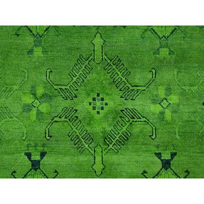 8'X9'6" Green Overdyed Kazak Geometric Pattern Hand Knotted 100% Wool Rug