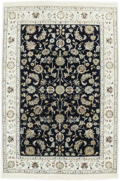 4X6 Ft Navy Floral Indo-Nain Oriental Rug