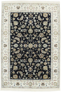 4X6 Ft Navy Floral Indo-Nain Oriental Rug