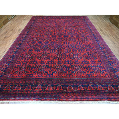 10'X13'6" Deep Red Afghan Khamyab Star Design 100% Wool Hand Knotted Rug