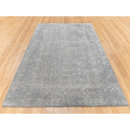 5'10"X9'1" Gray Fine Jacquard Hand Loomed Modern Wool And Art Silk Rug