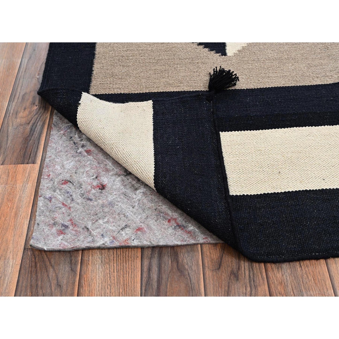 9'2"x11'10" Brown Southwest Geometric Design Hand Woven Flat Weave Wool Rug