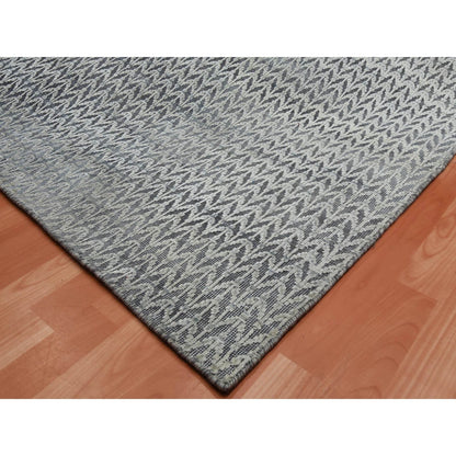 8'X10' Black Pure Raised Silk Hand Knotted Repetitive Pattern Wool Rug
