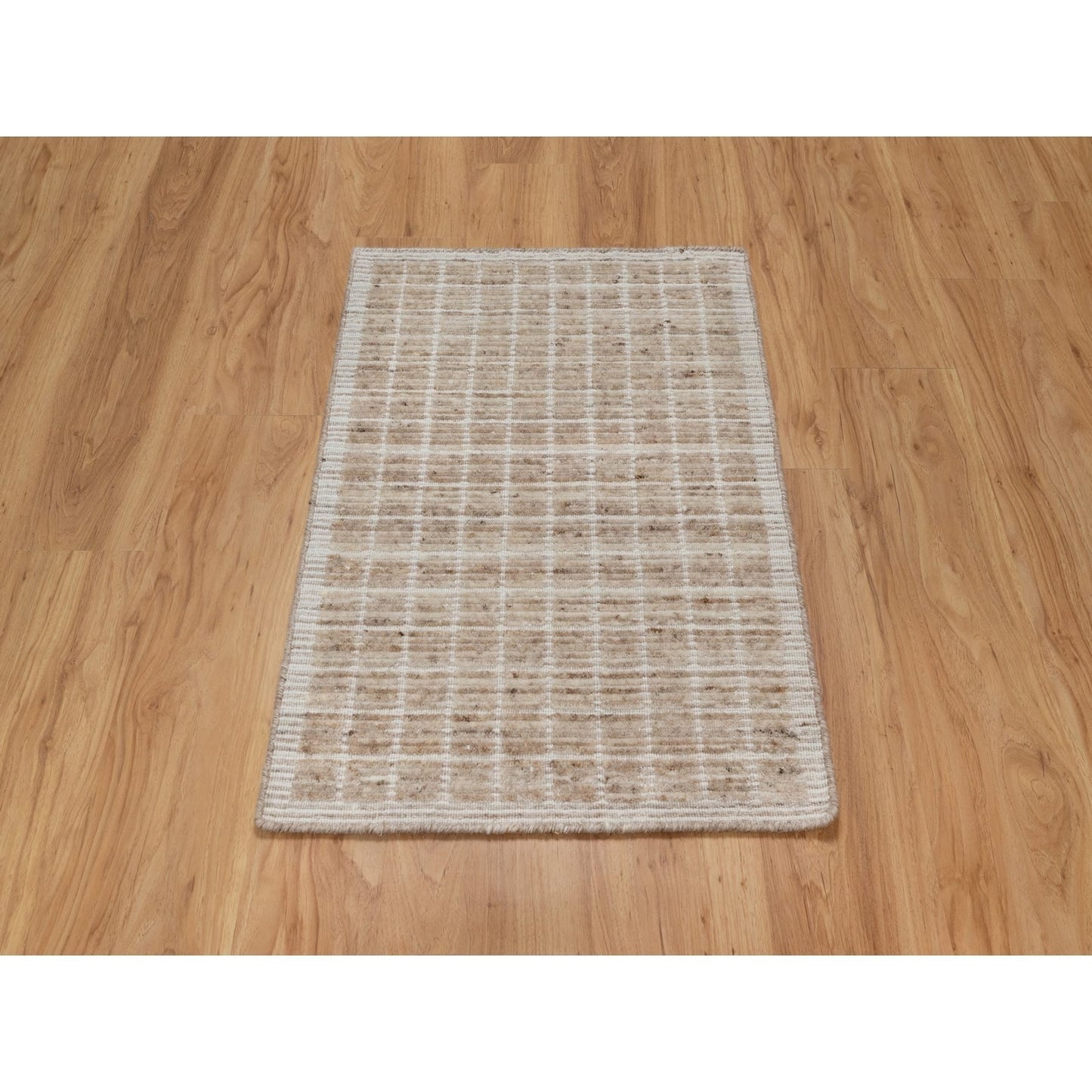 2'2"X3'1" Brown Modern Plain Decor Box Design Wool Loomed Knotted Mat Rug