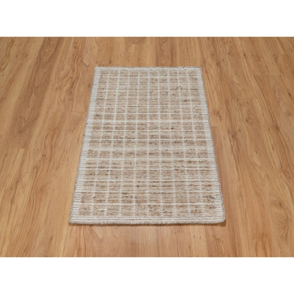 2'2"X3'1" Brown Modern Plain Decor Box Design Wool Loomed Knotted Mat Rug