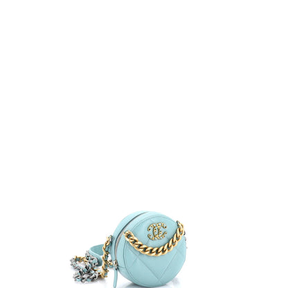 Leather Chanel 19 Round Clutch with Chain Quilted