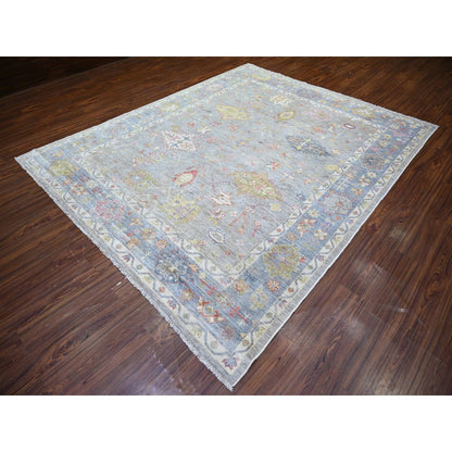 8'1"X9'10" Cloud Gray Afghan Angora Oushak Soft Wool Hand Knotted Rug