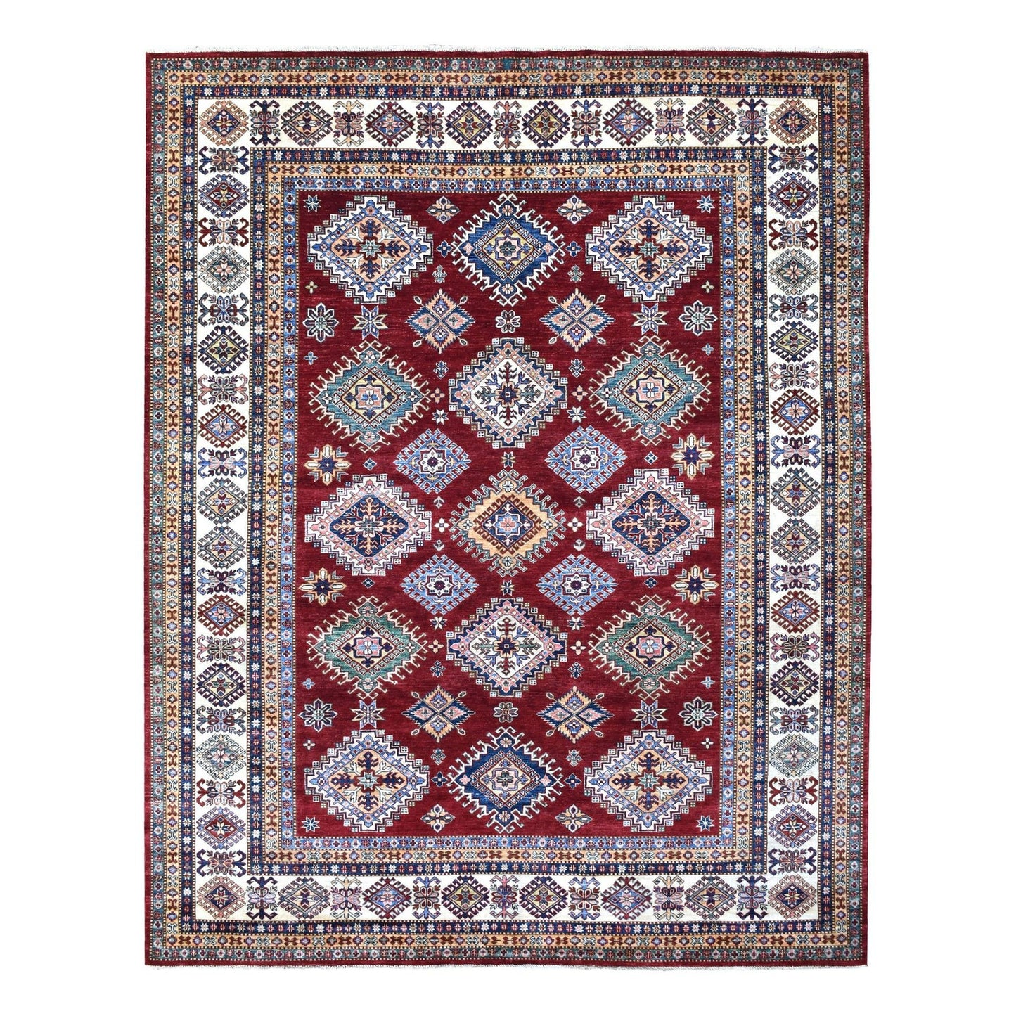 8'1"X10' Deep Red Soft Afghan Wool Hand Knotted Super Kazak Rug