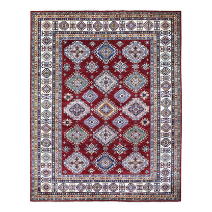 8'1"X10' Deep Red Soft Afghan Wool Hand Knotted Super Kazak Rug