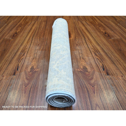 2'10"X5' Ash Gray, White Wash Peshawar Wool Hand Knotted, Oriental Rug