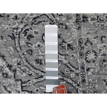 3'1"X5'1" Gray Farsian Silk With Textured Wool Hand Knotted Oriental Rug