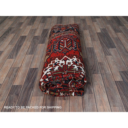 6'7"X9'7" Vivid Orange Vintage Zoroastrian Heris Pure Wool Hand Knotted Rug