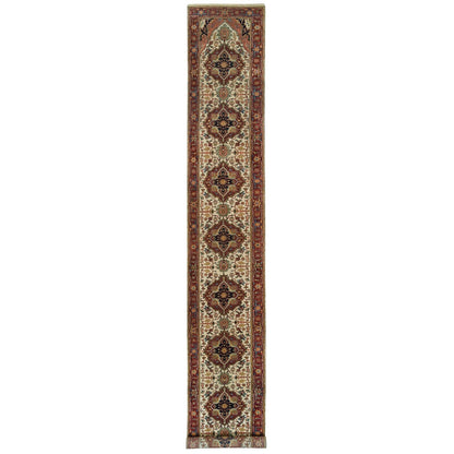 2'6"X18' Ivory Wool Heris Re-Creation Hand Knotted Xl Runner Oriental Rug