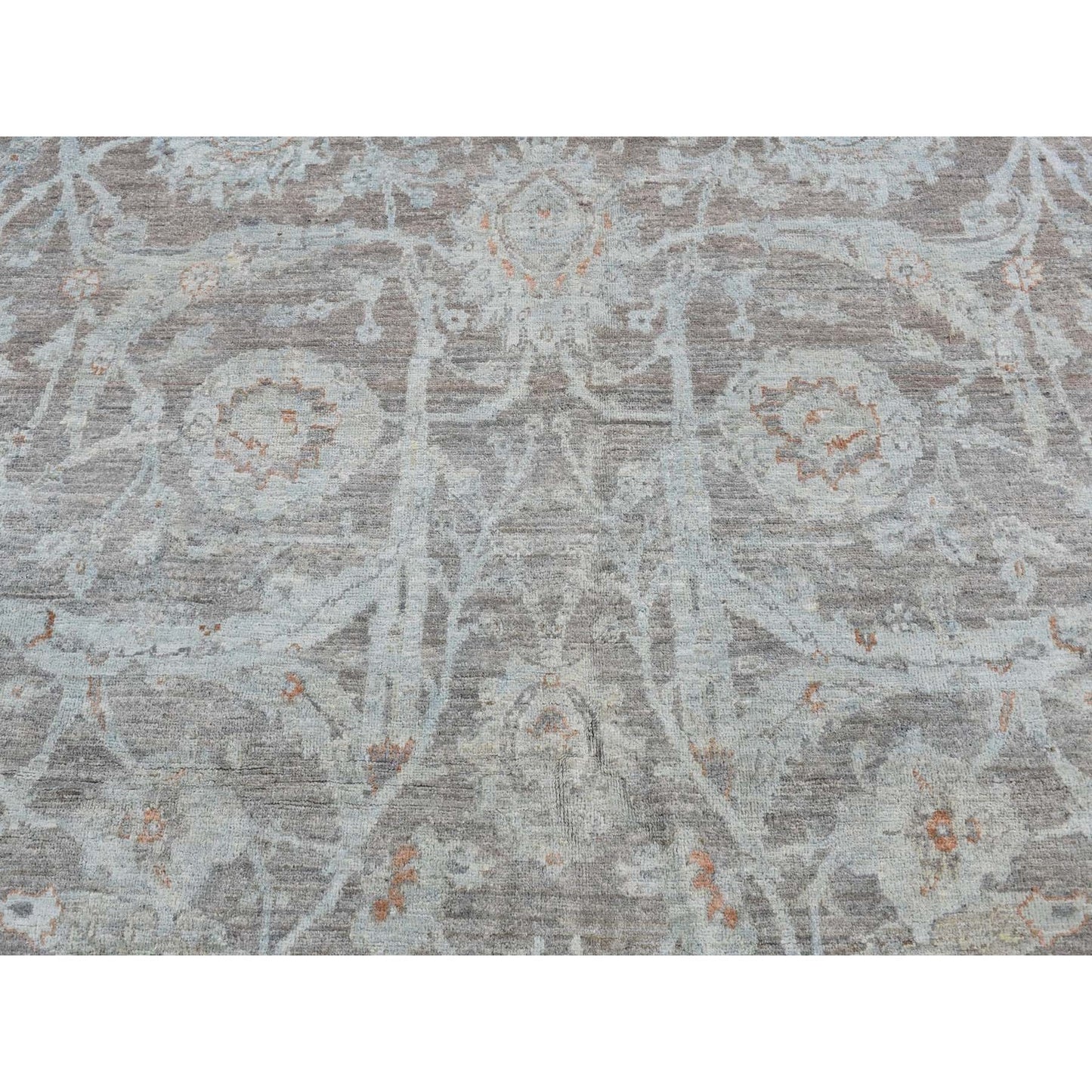 5'9"X9' Arctic Blue Silver Wash Peshawar Hand Knotted Pure Wool Rug