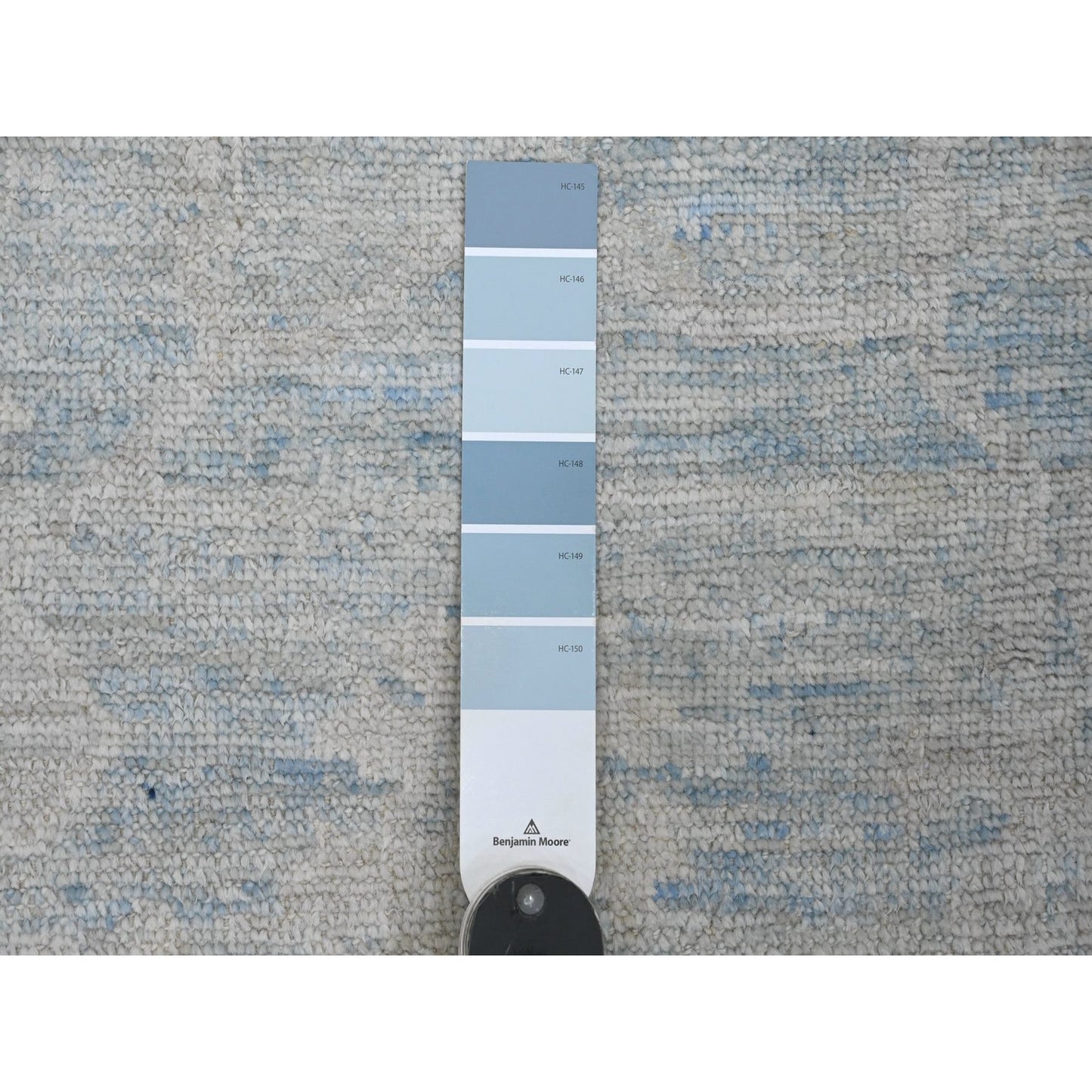 2'10"X9'7" Blue Angora Oushak Leaf Design Wool Hand Knotted Runner Rug