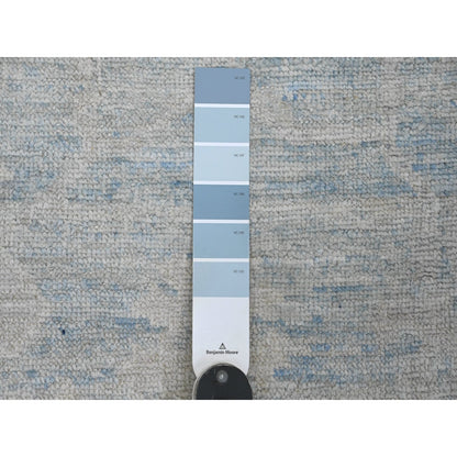 2'10"X9'7" Blue Angora Oushak Leaf Design Wool Hand Knotted Runner Rug