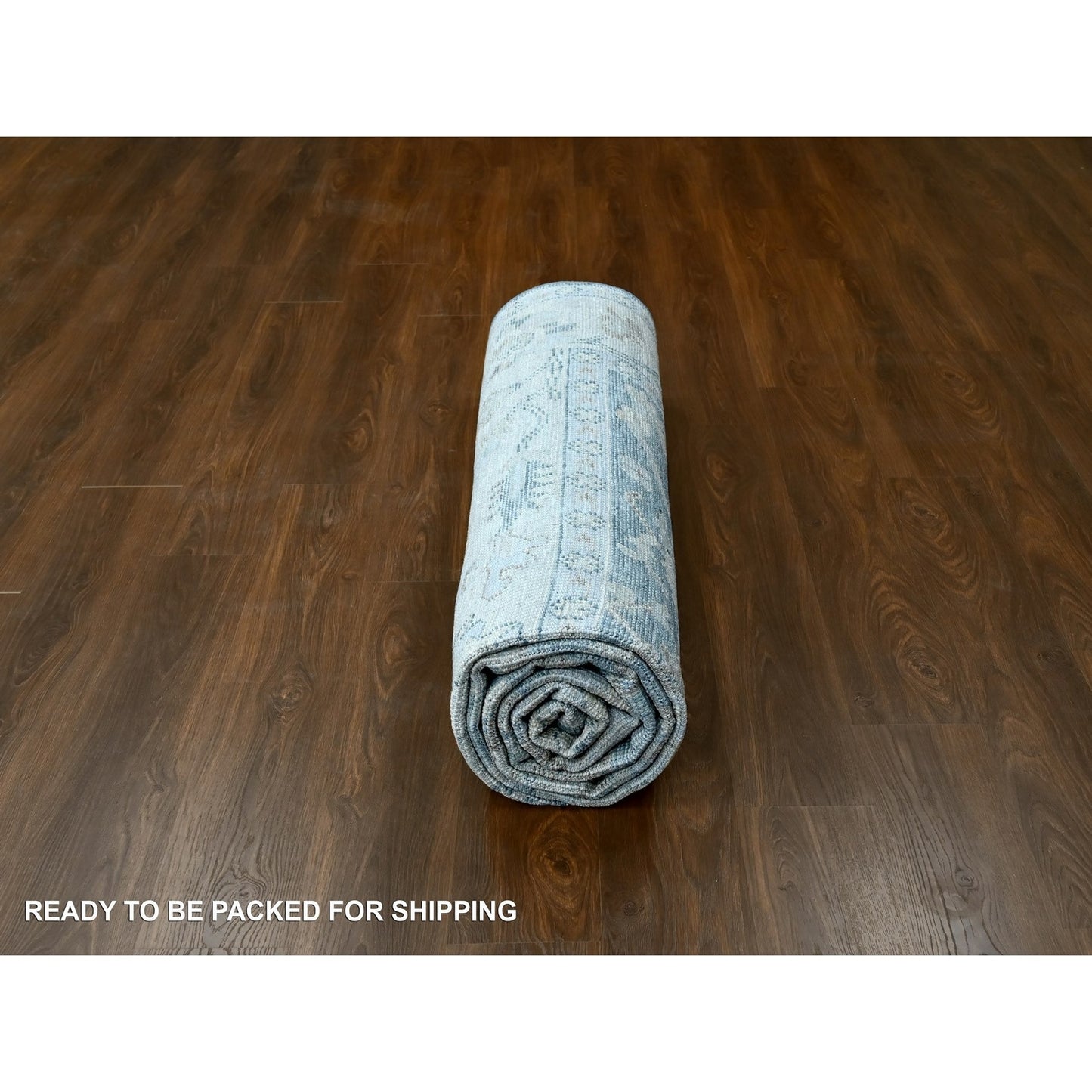 9'X12'1" Aegean Blue Oushak Design Hand Knotted Soft Wool Oriental Rug