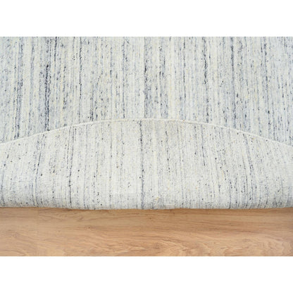 10'X10' Ivory Hand Loomed Plain Modern Striae Design Wool Round Rug