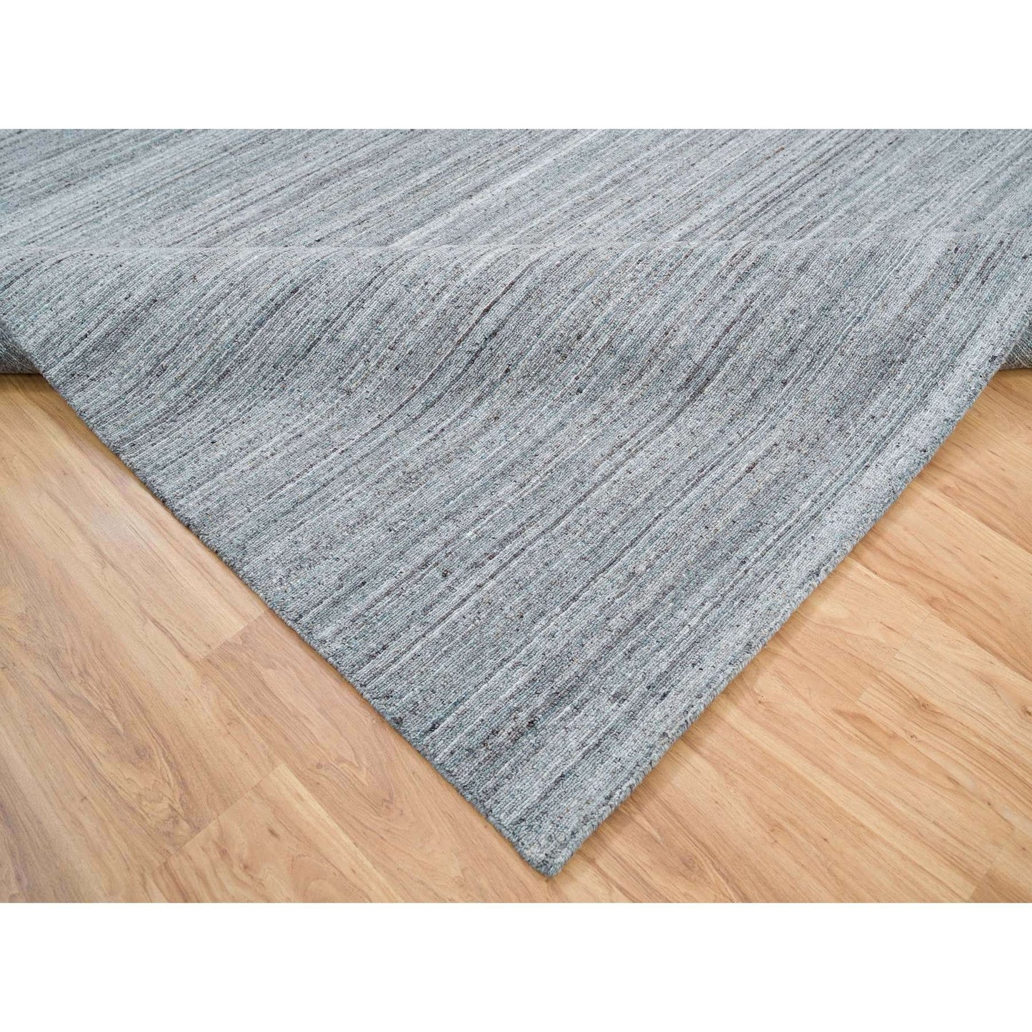 8'1"X8'1" Gray Wool Hand Loomed Modern Striae Design Square Oriental Rug