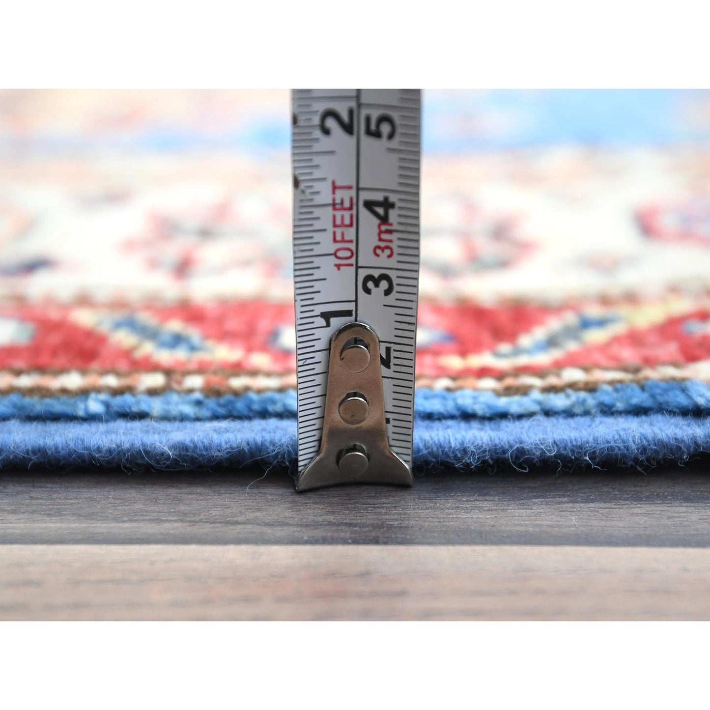Blue wool afghan super kazak rug hand knotted blue soft 2'6"x33'6" runner.