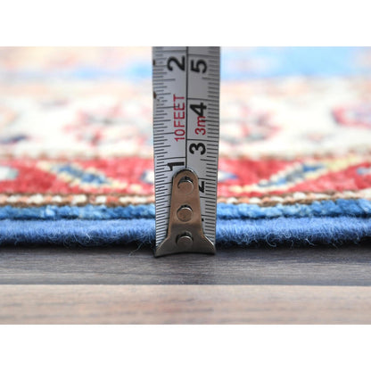 Blue wool afghan super kazak rug hand knotted blue soft 2'6"x33'6" runner.