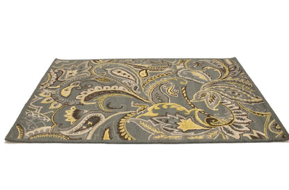 Hand Tufted Modern Gray Paisley Floral Foyer Living Room Carpet 5X8