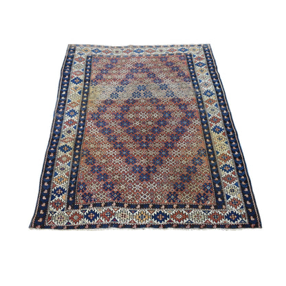 3'9"X4'8" Brown Antique Caucasian Kazak Pure Wool Hand Knotted Rug