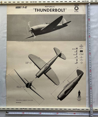 Wwii 1943 Us Navy Aircraft Recognition Poster P-47 Thunderbolt Republic Fighter