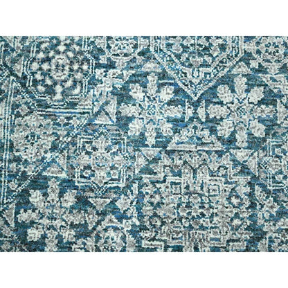 9'X12'1" Teal Pre Historic Mamluk Design Hand Knotted Wool Oriental Rug