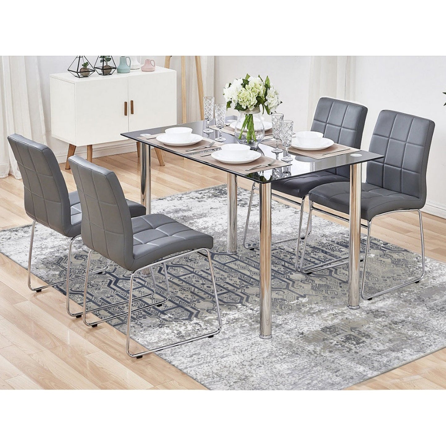 8'X9'10" Gray Broken And Erased Design Wool And Silk Hand Knotted Rug