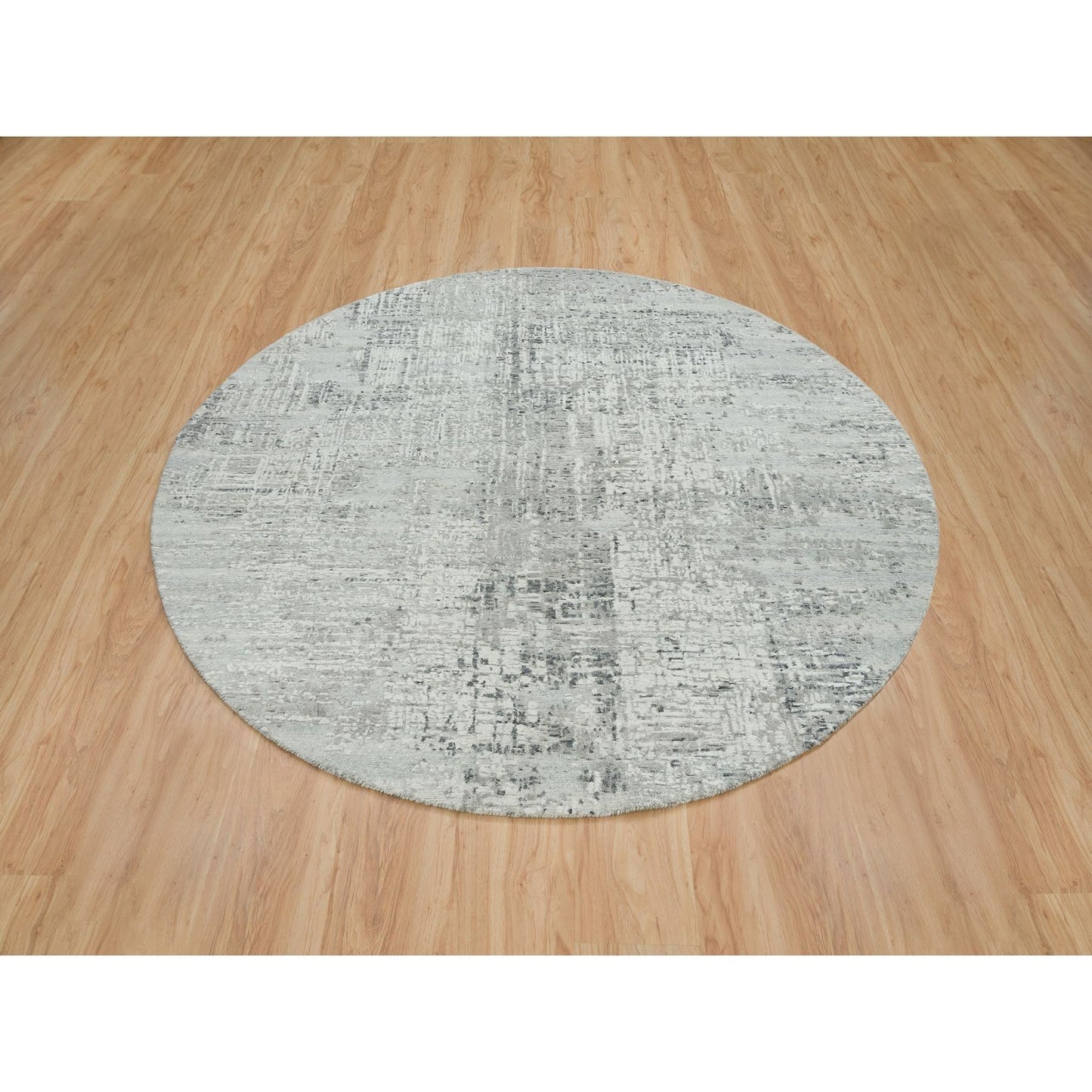 6'1"X6'1" Light Gray Modern Design Hand Knotted Round Oriental Rug
