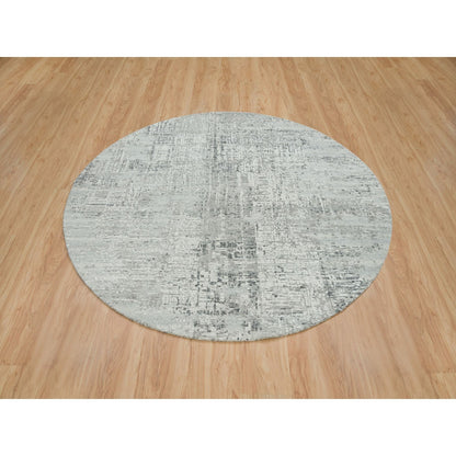 6'1"X6'1" Light Gray Modern Design Hand Knotted Round Oriental Rug