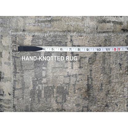 2'5"X18' Rustic Gray Wool And Silk Hand Knotted Abstract Xl Runner Rug