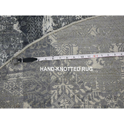 6'X6' Round Gray Wool And Pure Silk Jewellery Design Hand Knotted Rug