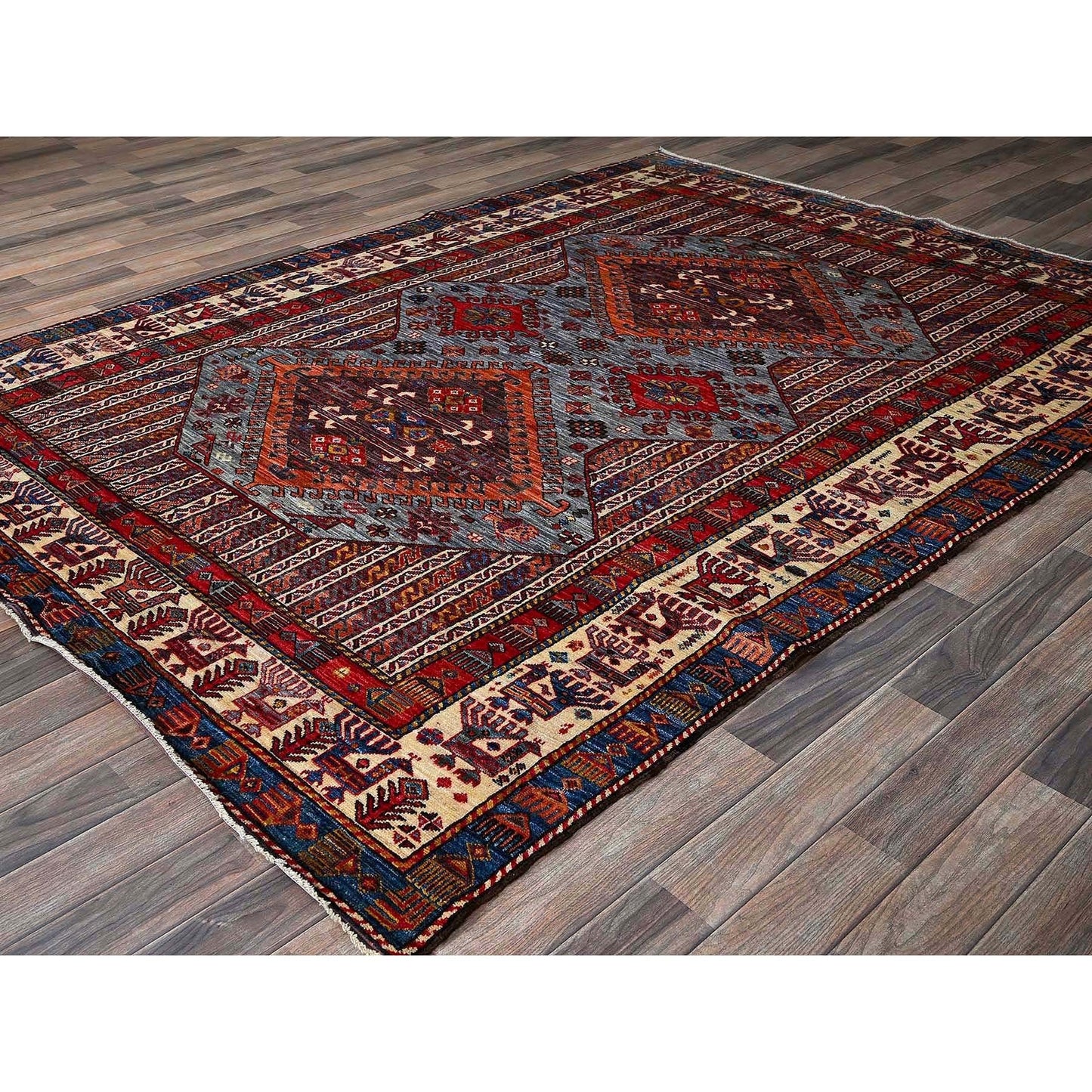 6'1"X8'4" Dusk Purple Ersari Caucasian Design Revival Hand Knotted Wool Rug