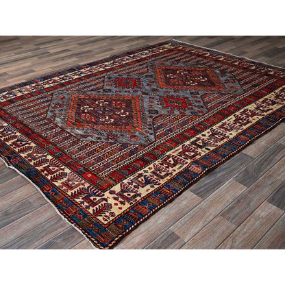 6'1"X8'4" Dusk Purple Ersari Caucasian Design Revival Hand Knotted Wool Rug