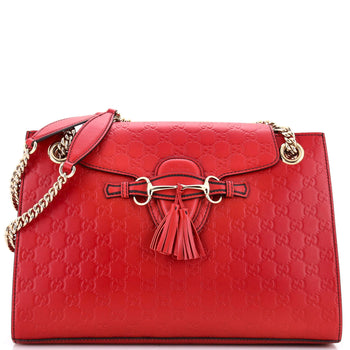 Gucci Emily Chain Flap Shoulder Bag Guccissima Leather Large