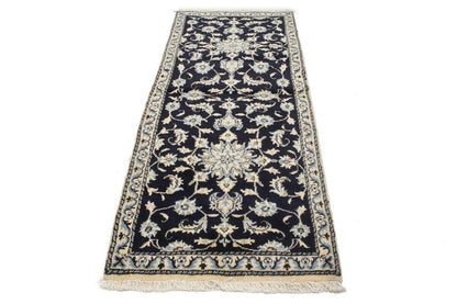 Handmade Wool Nain Runner Rug Classic Navy Floral
