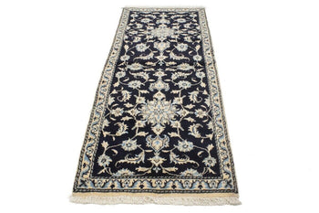Handmade Wool Nain Runner Rug Classic Navy Floral