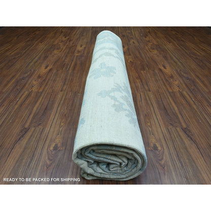12'X14'7" Ivory Hand Knotted Afghan Angora Oushak Pure Wool Oversize Rug