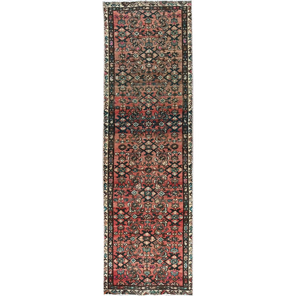2'7"X9'1" Red Vintage Zoroastrian Khamadan Hand Knotted All Wool Runner Rug
