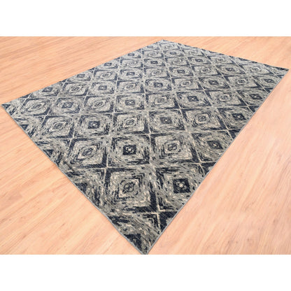 9'X12' Supple Collection All Over Square Design Erased Wool Handmade Rug