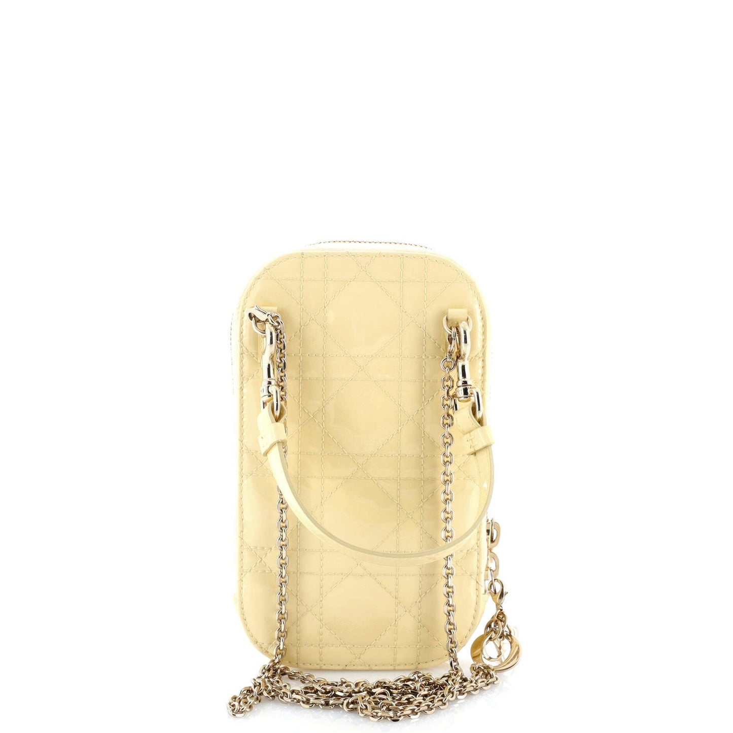 Christian Dior Lady Dior Phone Holder On Chain Cannage Quilt Patent