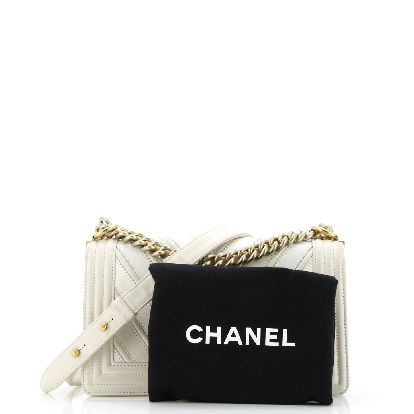 Chanel Boy Flap Bag Chevron Caviar And Calfskin Old Medium