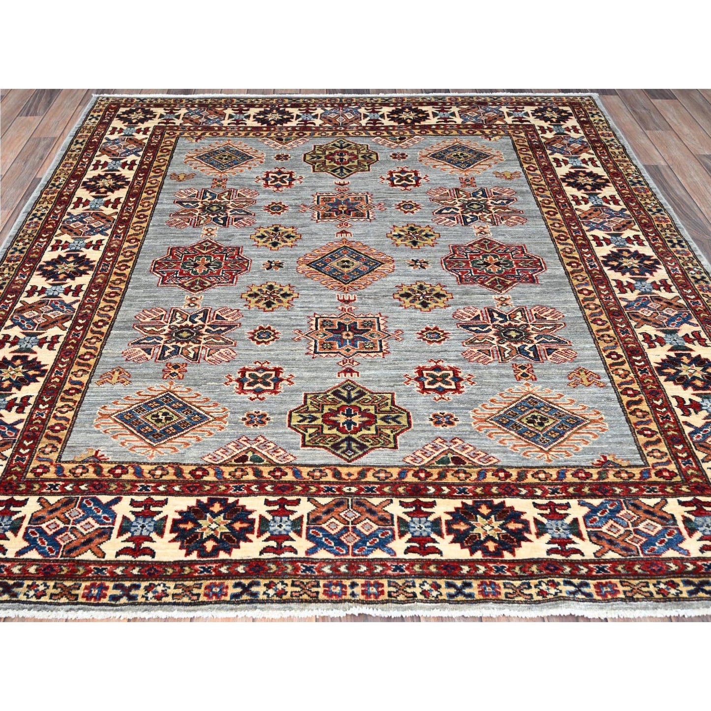 6'X6' Gray Afghan Super Kazak Wool Hand Knotted Oriental Square Rug