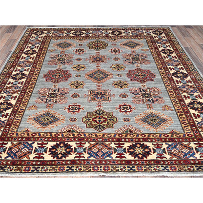 6'X6' Gray Afghan Super Kazak Wool Hand Knotted Oriental Square Rug